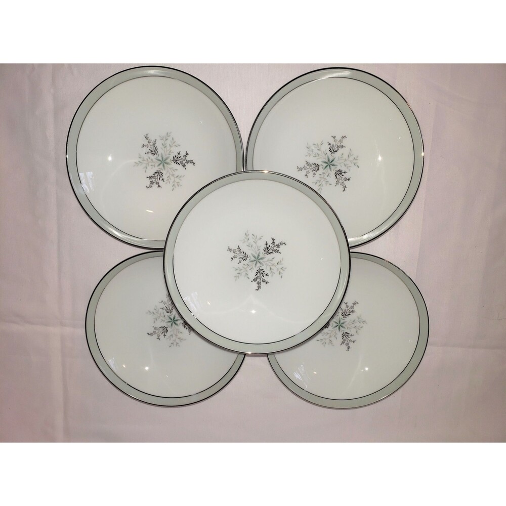 Lucille Noritake 5 Berry Dessert Bowls Retro Gray/Green/Platinum Flowers 5813